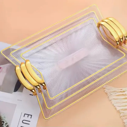 MHome Elegant Acrylic Serving Tray Set with Gold Handles – 3 Sizes