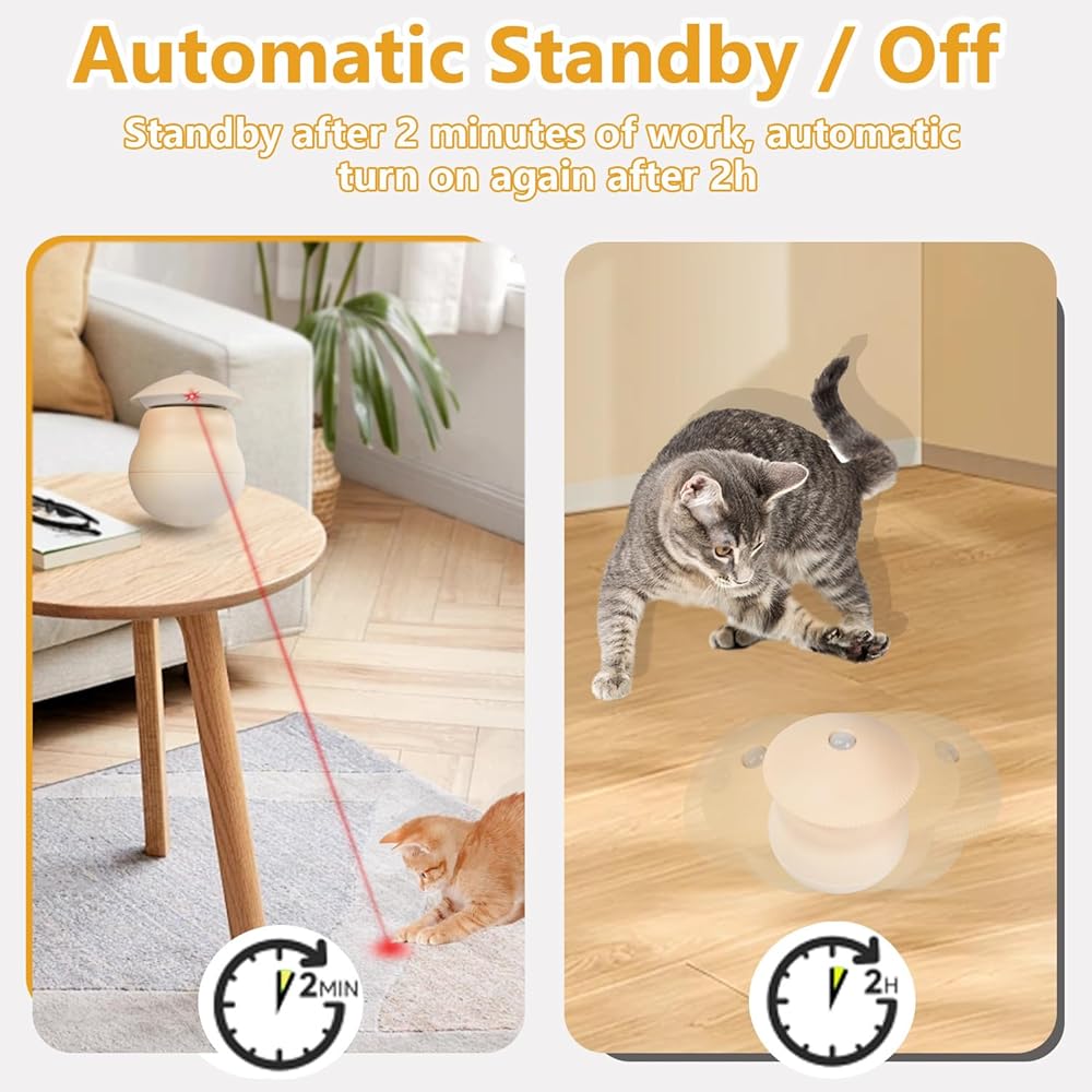 Interactive Cat Laser Toys Tumbler Design,Automatic 360° Rotation Laser Cat Toy, USB Charging 3 Modes Real Random Trajectory for Bored Indoor Cats/Kittenes/Dogs