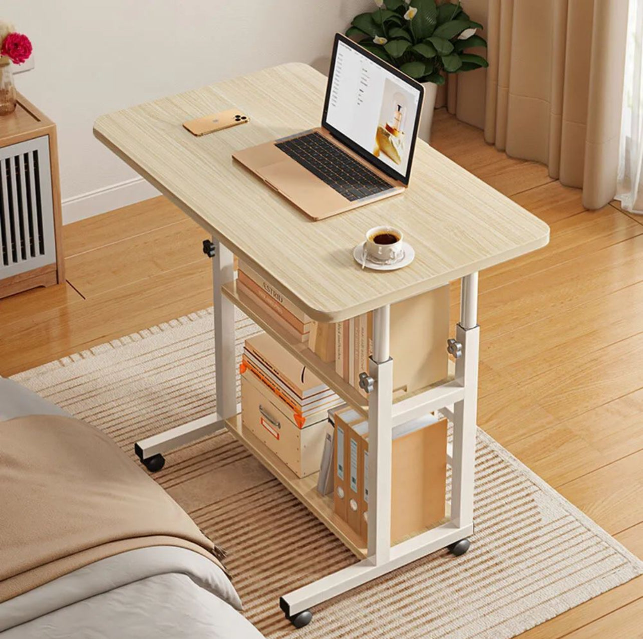 Laptop Desk With 2 Shelves+Height Adjustable