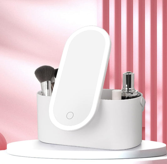 Mbeauty Portable 3:1 LED Makeup Box with Touch, Cosmetic Mirror, 3-Colour Dimmable, Women Travel Makeup Organiser Storage, Bathroom Storage Box