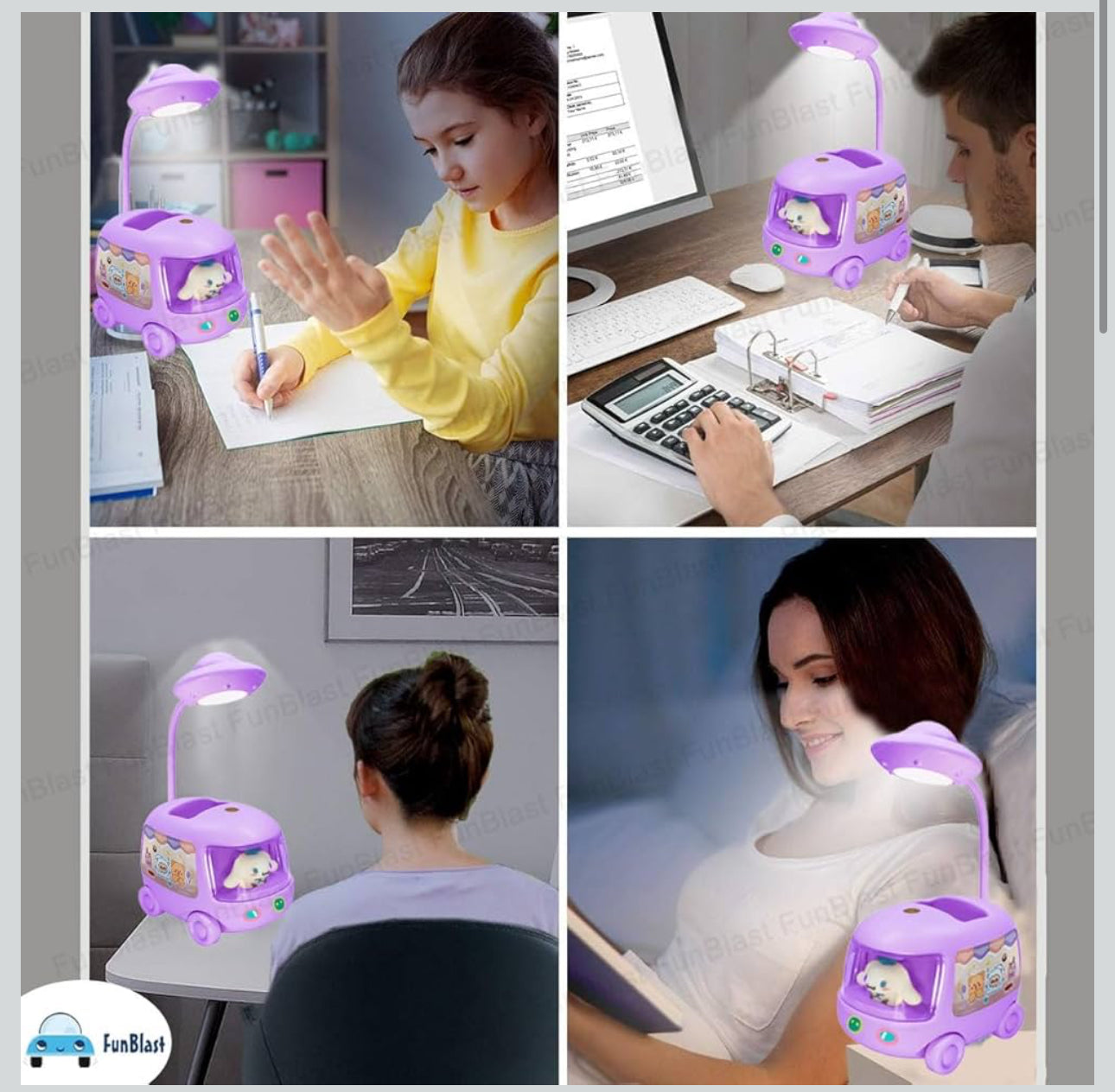 DIY Space Bus Table Lamp-3 in 1 Study Desk LED Lamp and Pen Holder, Stickers with Moving Wheels, USB Rechargeable Desk Lamp-Various Colours