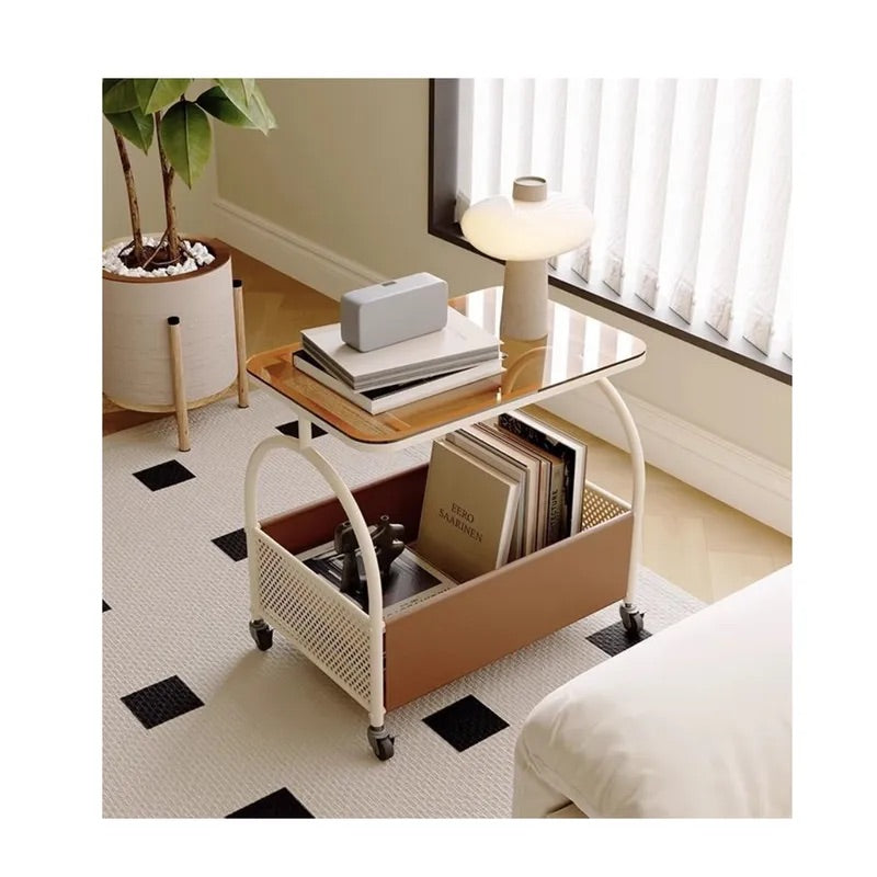 MFurn Side Table With Wheels &  Storage Basket
