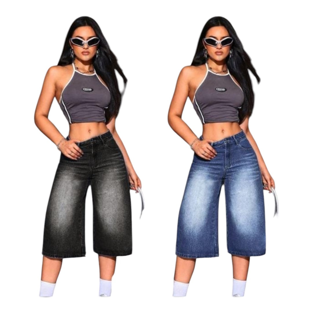 Ladies Long Wide Leg Denim Shorts