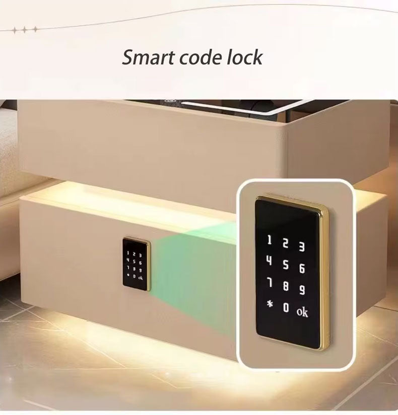 Nordic style smart bedside cabinets with wireless charging, Bluetooth speaker, LED strip, and secure password lock drawer-Available In Various Colours PreOrder Sales Now Available!