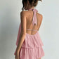 Ladies Halter Neck Chiffon Mini Dress-Various Colours