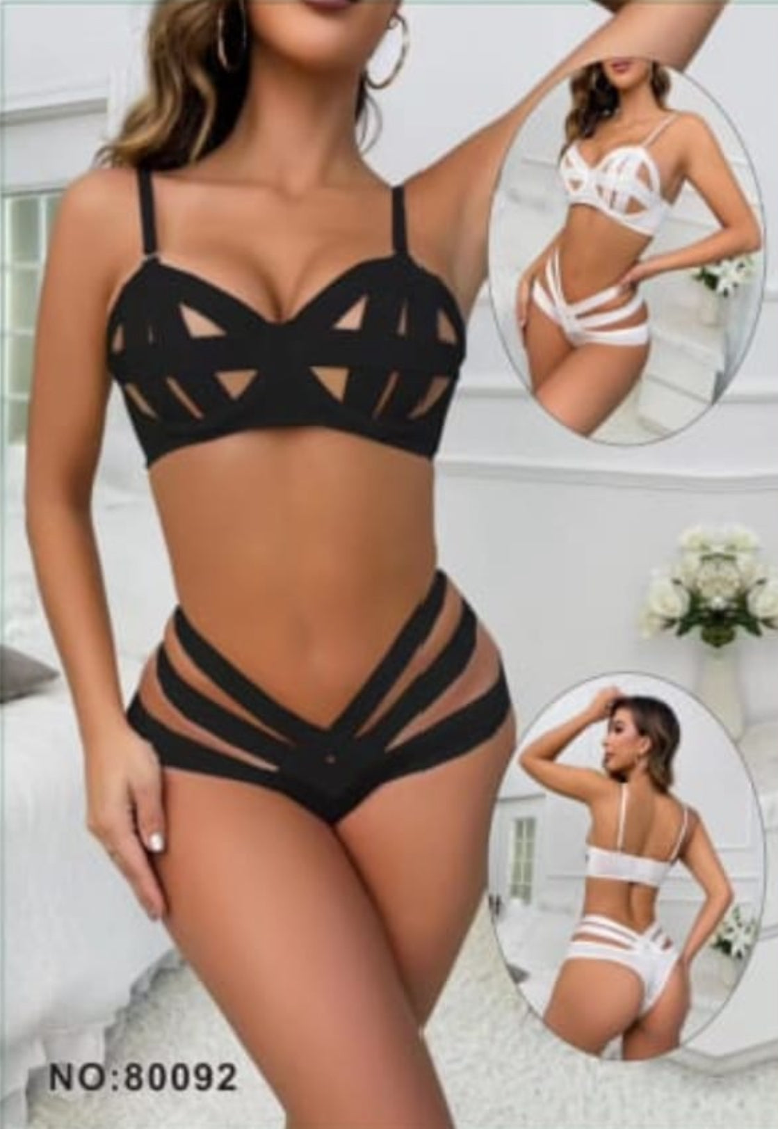 Sexy Lingerie Set With Underwire And Cross Straps, 2 Pieces - Black Only