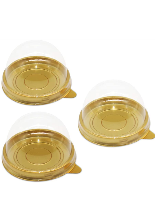 50pc Clear Plastic Gold Mini Cake Dome