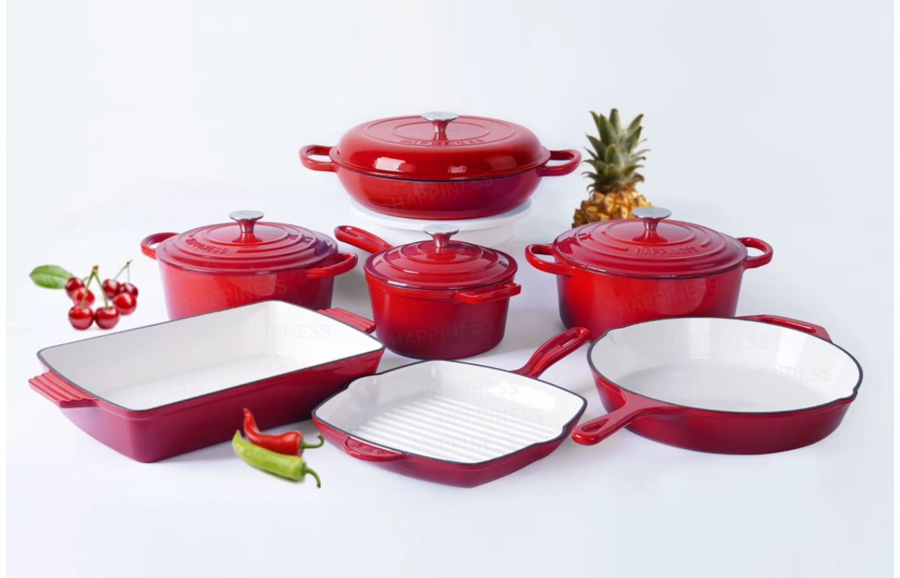 MHome 11 Piece Enameled Cast Iron Modern Non-Stick Cookware Set-Various Colours