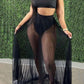 Sexy Solid Color Tube Top See-Through Mesh Long Skirt Summer Vacation Set