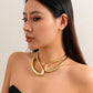 Exaggerated Glossy Round Metal Collar With Irregular Hollow Out Design, Fashionable Simple Spring Necklace For Ladies, Perfect For Vacation Or Party