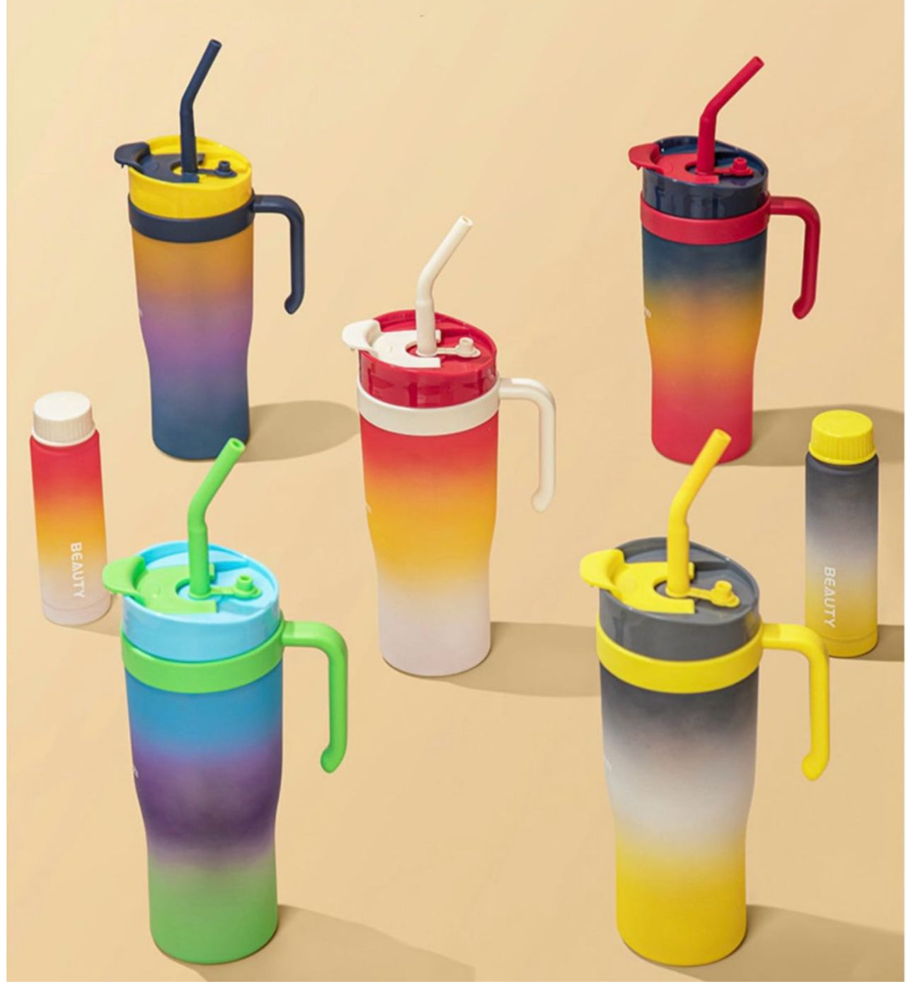 MHome 3-Piece Water Bottles with Handle & Straw in Dazzling Colours