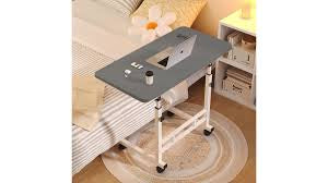 MFurn Portable Laptop Table with Adjustable Height & Wheels – Wooden Rolling Desk