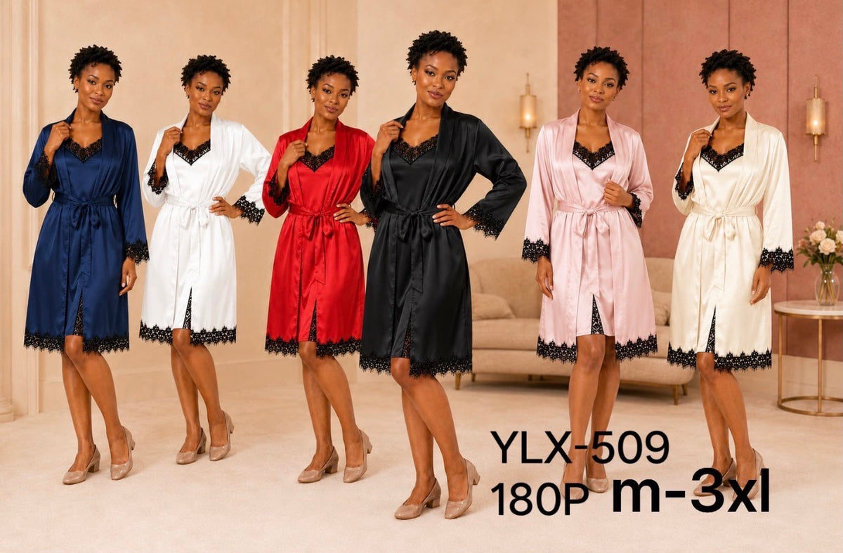 Ladies Satin & Lace Nightgown + Robe Set 2pc
