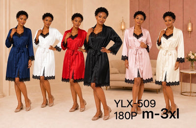 Ladies Satin & Lace Nightgown + Robe Set 2pc