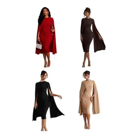 Ladies Elegant Asymmetric Midi Dress-Various Colours