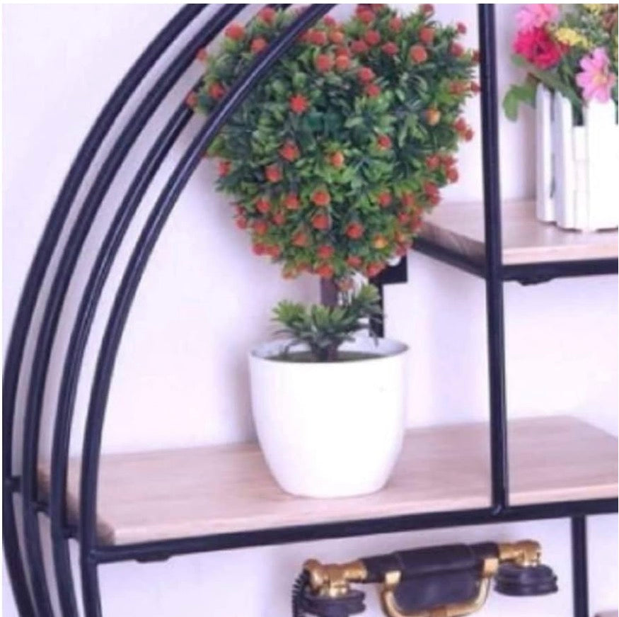MHome Industrial Style Round Floating Shelf | 4 Shelves Wall Mounted Storage Shelf for Living Room Bedroom Office Decoration | MDF Shelving unit | Display Rack
