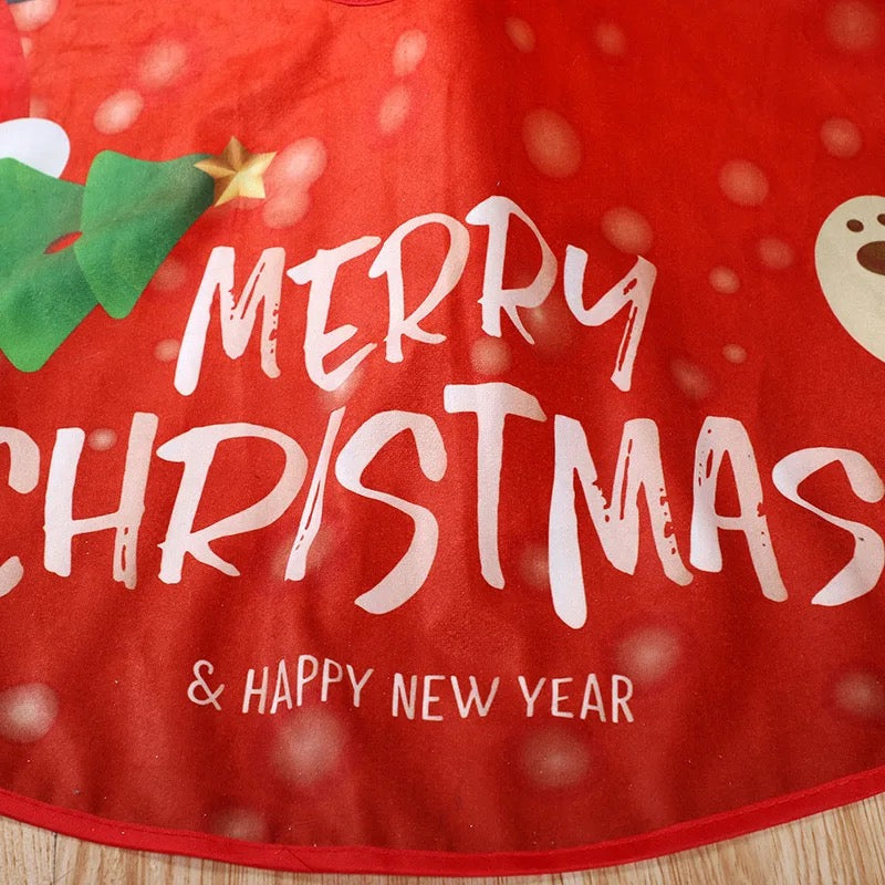 Christmas Tree Skirt Exquisite Print Anti-fade Comfortable Soft Large Area Scene Layout Bowknot Lace Up Party Decoration Xmas Tree Floor Mat