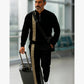 Men's Fashion Casual Zipper Up Collar Long Sleeved 2pc Set-Various Colours