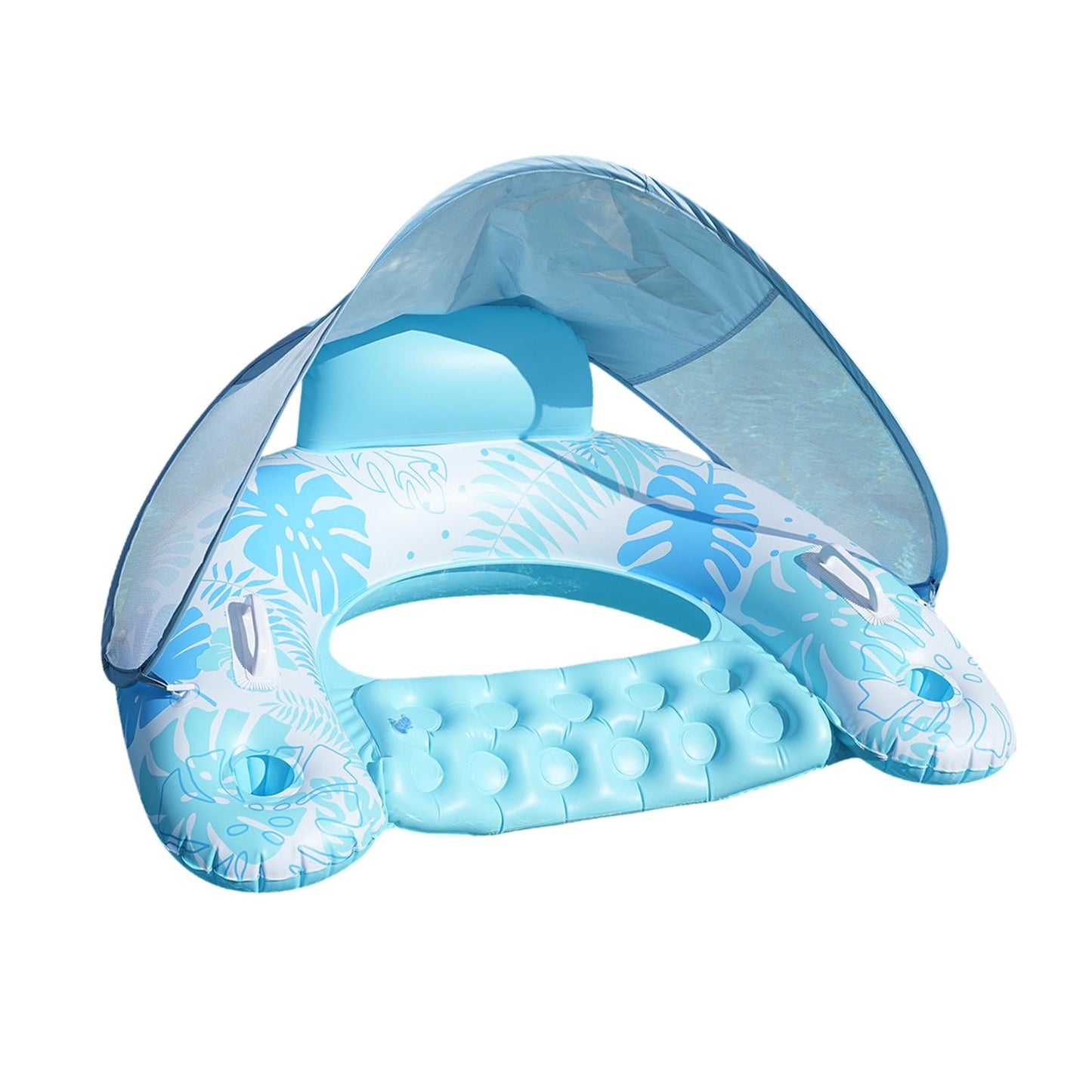 Inflatable Pool Float with Canopy with Cup Holder Compact Lounger for Lake Summer Beach-Various Options