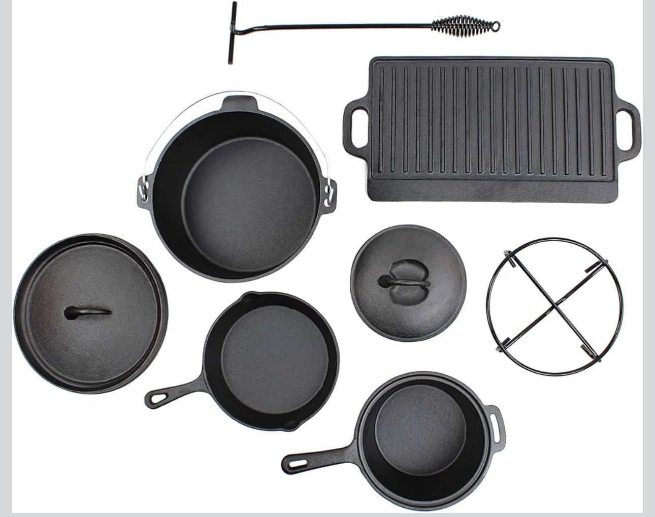 MHome 7 Piece Heavy Duty Cast Iron Dutch Oven Camping Cooking Set