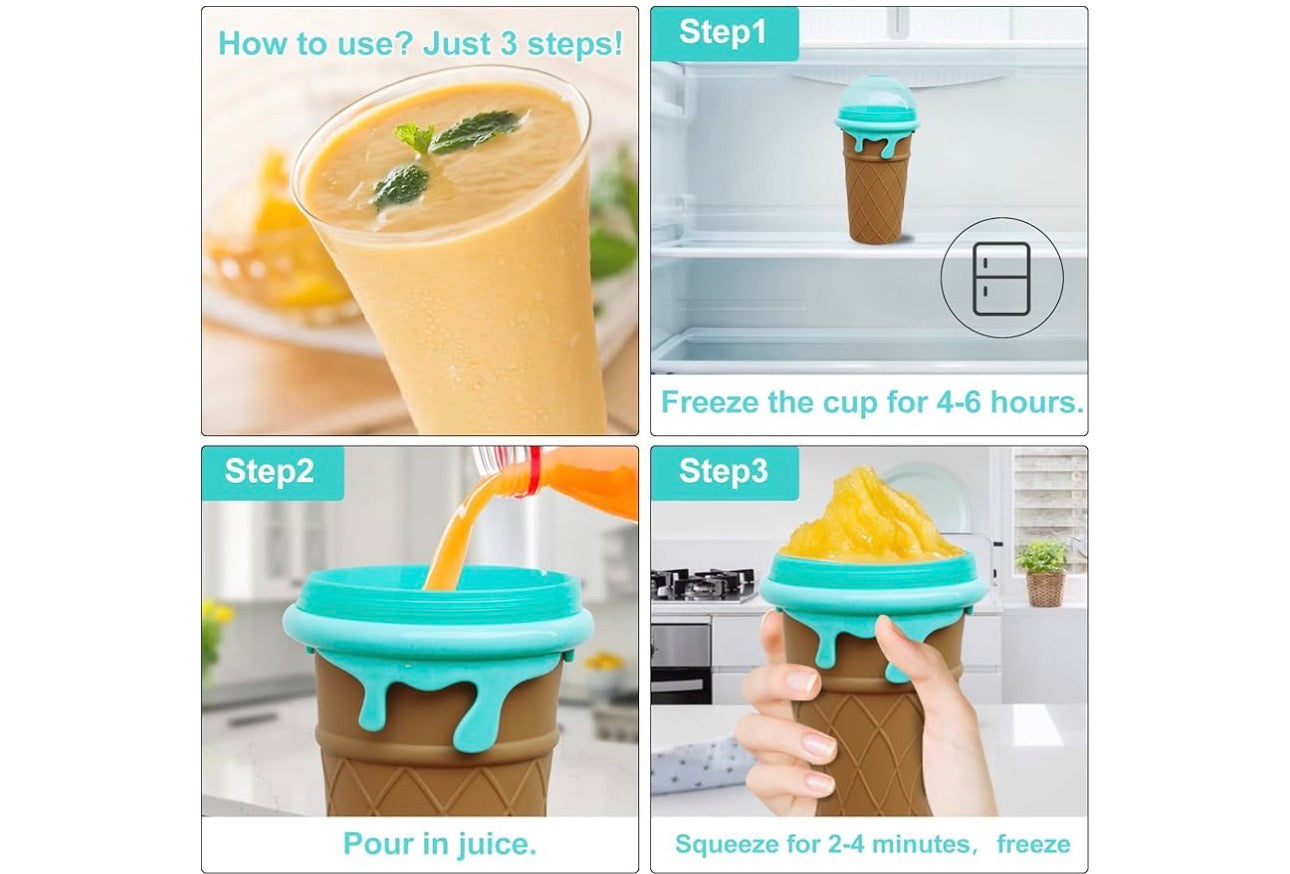 Slushie Maker Cup, Quick Frozen Magic Cup 500ml Slushy Cup Silicone Smoothies Squeeze Cup with Lid for Milk Shake, Fruit Juice, Cola