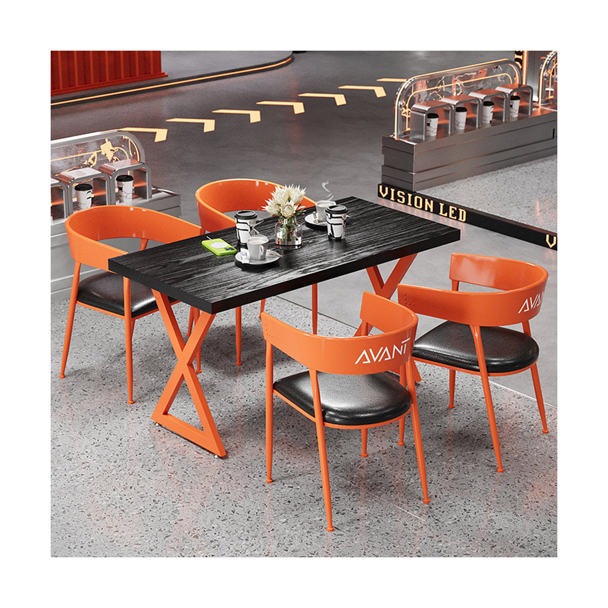 MFurn Monda 4 - Person Solid Industrial Wood Top Double Pedestal Dining Set-Various Colours Available. Only Available On Pre-Order
