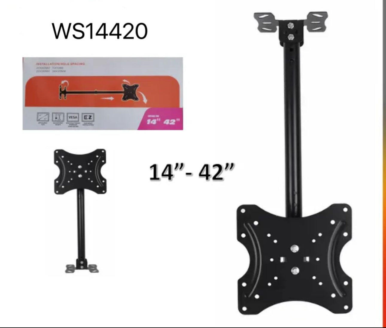 Telescopic Flat Panel Tilt Ceiling TV Bracket 14-42inch