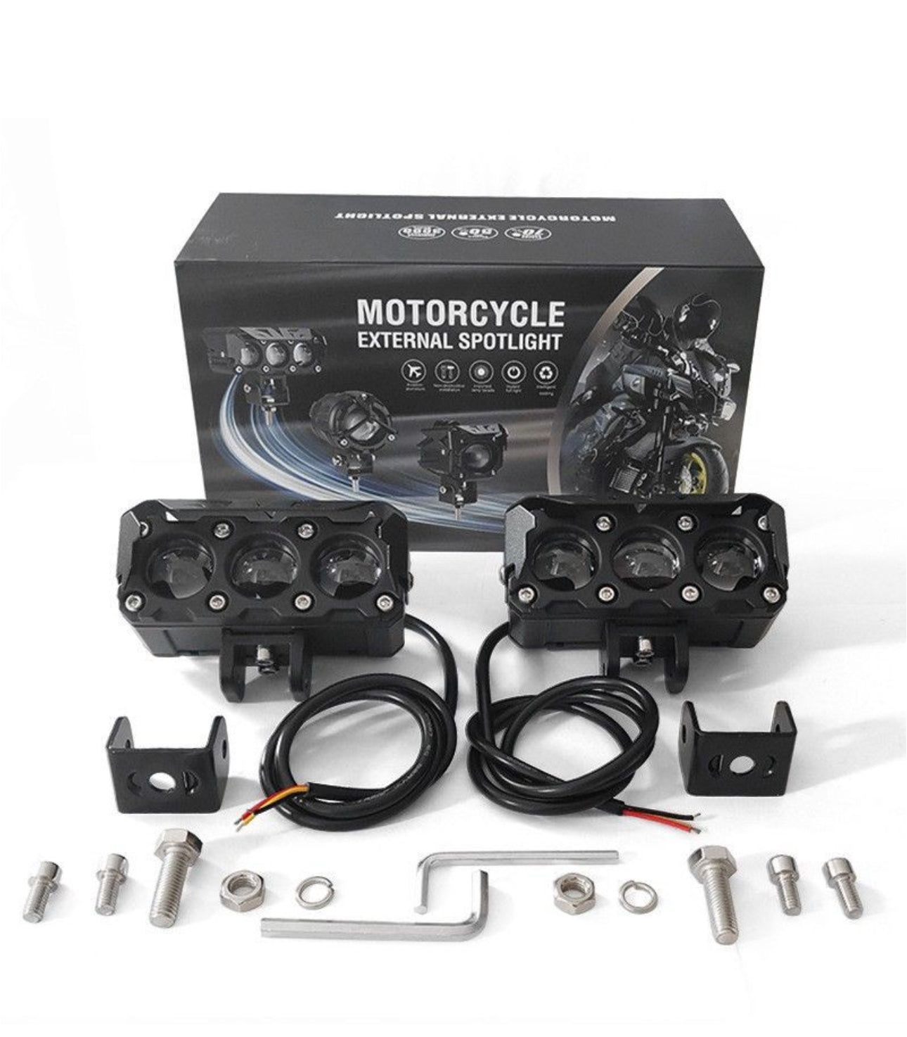 Motorcycle LED Spotlights High And Low Beams Two-Color Lens Headlights