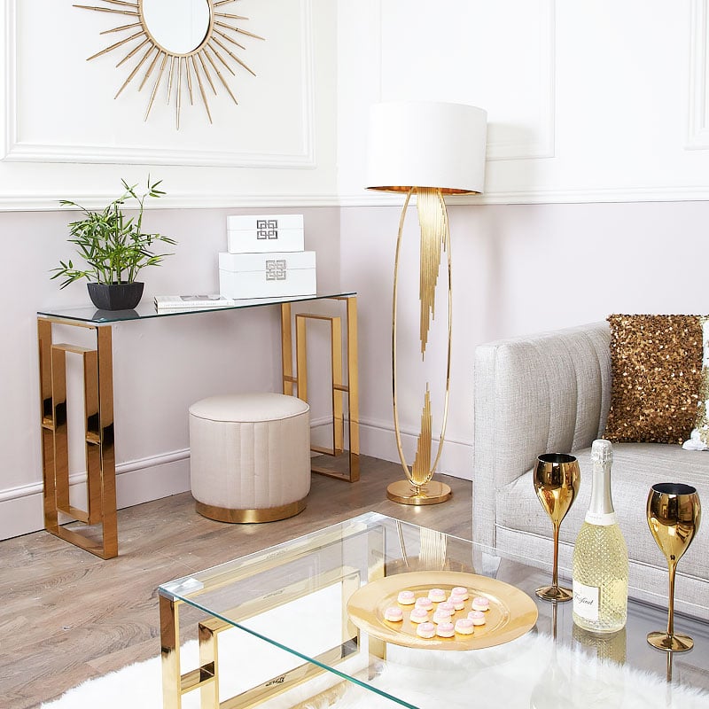MFurn Gold Contemporary Clear Glass Console Display Table