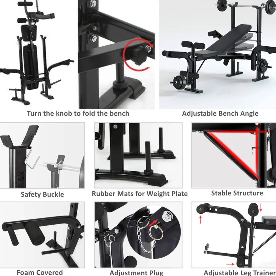 PROSPORTZ Adjustable Weight Bench with Barbell Rack and Leg Developer Multifunctional WeightLifting Bench