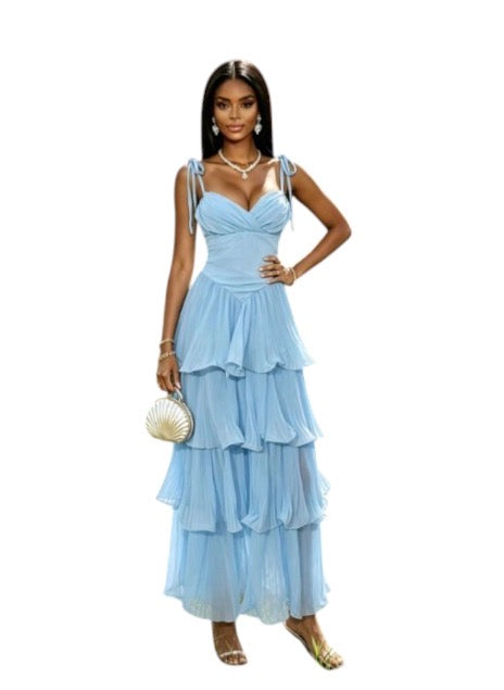 Ladies Tiered Ruffle Maxi Dress-Various Colours
