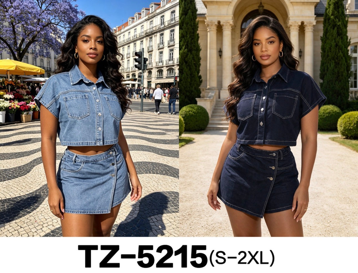 Ladies Cropped Denim Top/Skirt 2pc