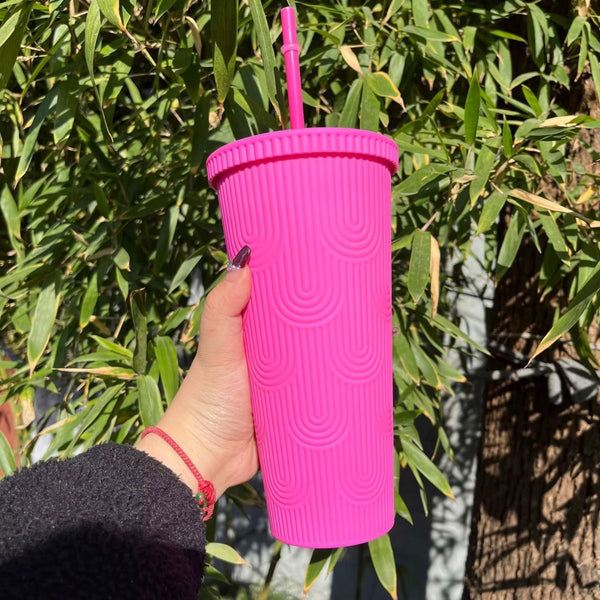 MHome Plastic Reusable Studded Tumbler with Straw-Various Colours