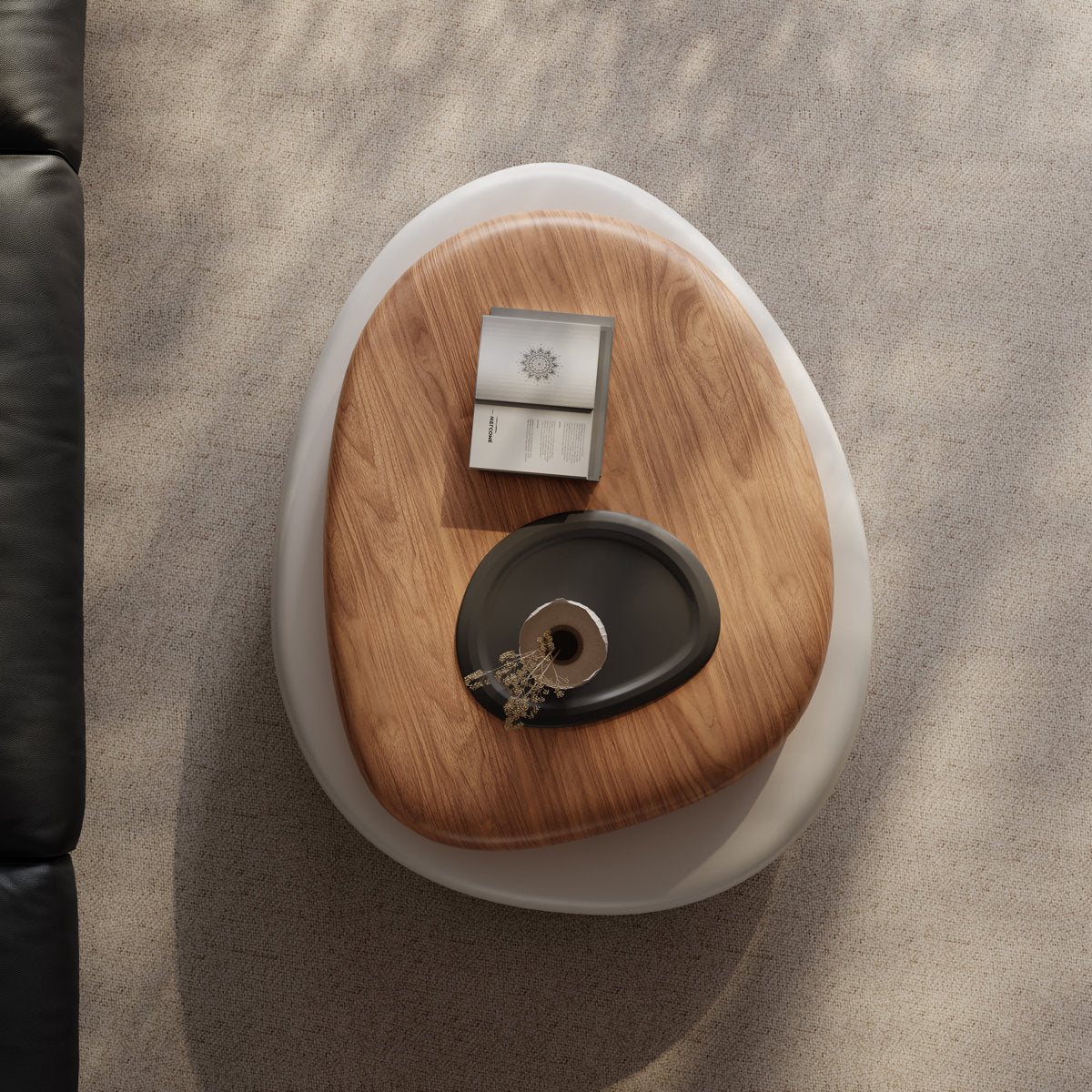 MFURN Modern Farmhouse Wood Coffee Table with Rotating Tops, Industrial Oval Walnut Living Room Center Table for Living Room Lounge Office