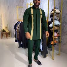 Men's African Outfit Long Sleeve Shirt Dashiki And Pants Traditional 2 Piece Set Tribal Clothing Formal Suit-Various Colours
