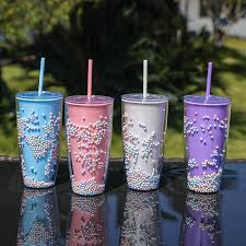 MHome Bubble Straw Cup Rainbow Girl Double Plastic Cup Students Creative Office Home Large Capacity Tumbler
