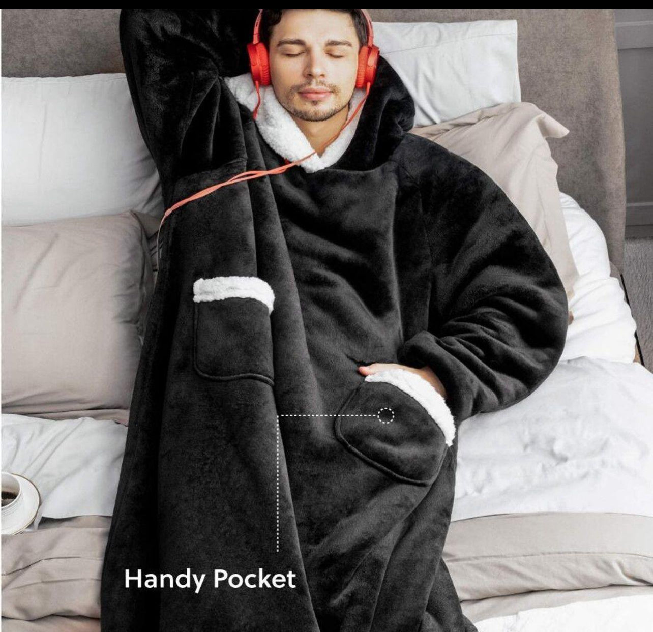 Huggle Super Long Wearable Blanket Hoodie – Flannel Fleece with