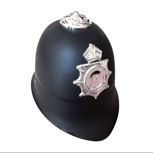 London Bobby Helmet Cosplay British Hat Plastic Cop Officer Hat British Bobby Helmet Hat Badge Caps Black Head Decor Accessary for Halloween Party Costumes Performance Badge Police Hat