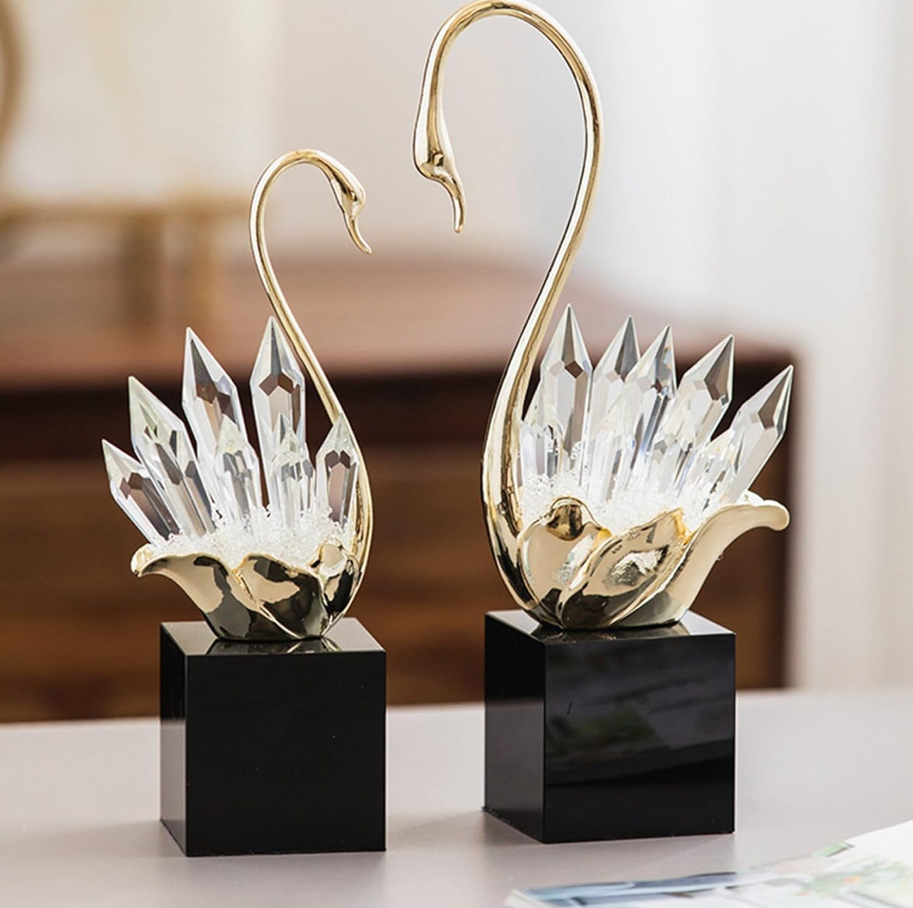 MHome
Figurine, Swan,Crystal, Creative Swan Ornament,With Pedestal, Crystal Cluster. 3pc Set