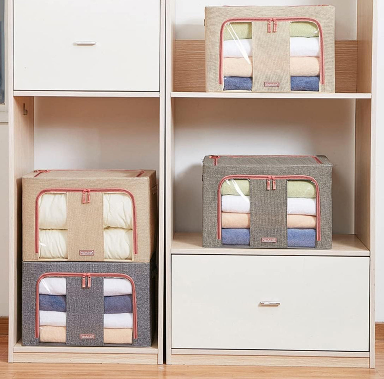 Clothes Storage Box with Transparent Window, Storage Box, Wire Included, Storage Case, Stacking, Clothes Case, Large Capacity, Clothes Storage, Foldable, Easy to Take Out, Handle, Washable, Dustproof, Moisture-Proof, Clothes, Toys, Documents, Living Room,