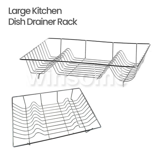 Large Kitchen Dish Drainer Rack Cutlery Cup Plate Chrome Holder Drying Stand