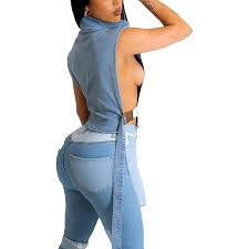 Women's Sleeveless Denim Crop Top Vest Sexy Summer Jean Vest Shirt Tank Tops Waistcoat Jacket