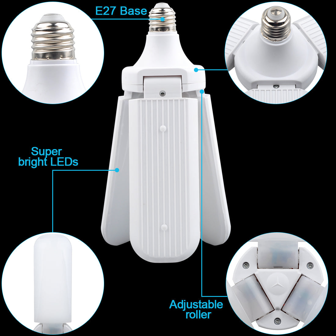 MTech 3 Leaf Garage ,Adjustable E27 Fan Blade LED Light Bulb Ceiling Light