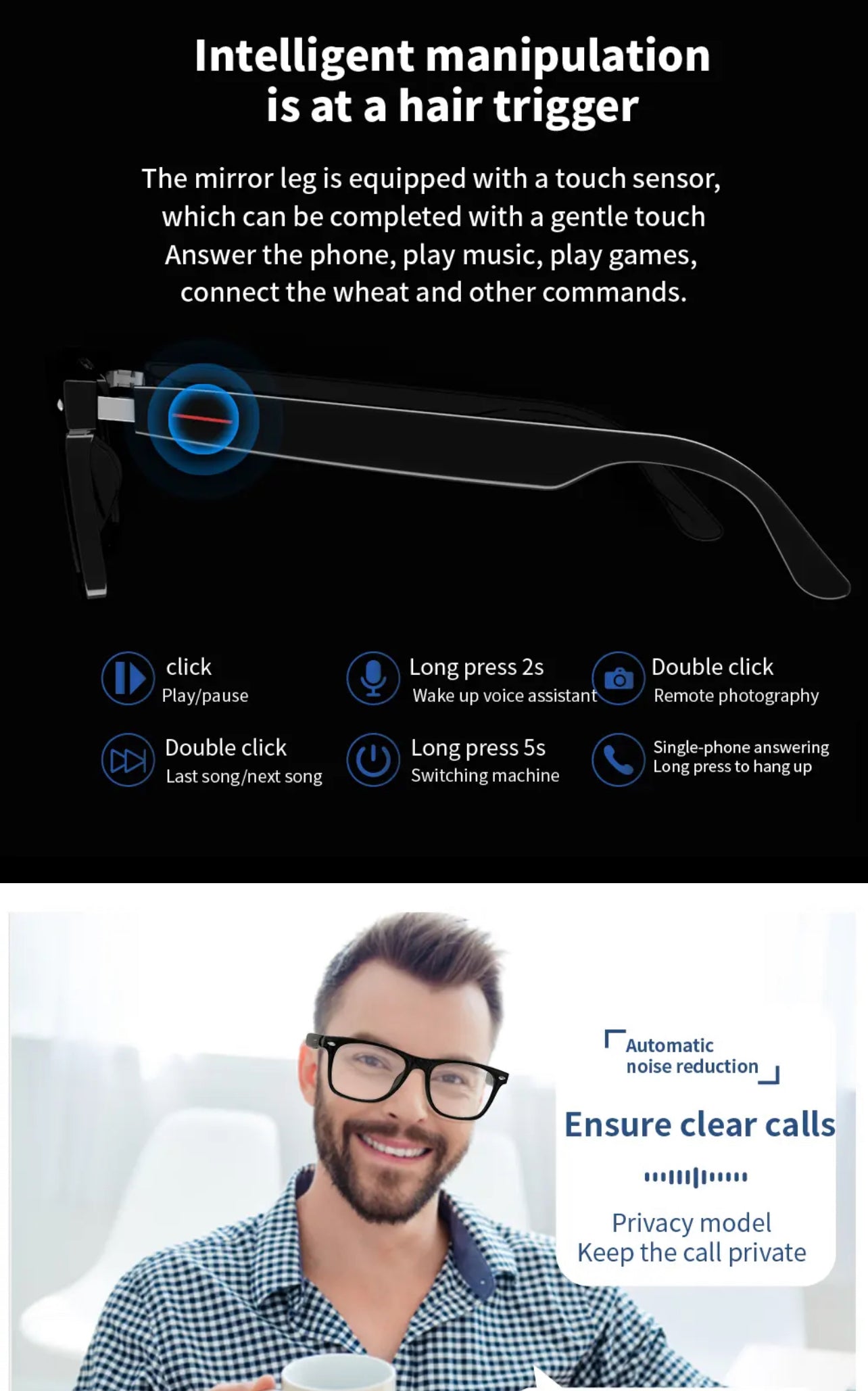 SENBONO E13 Waterproof Smart Glasses Wireless bluetooth Bone Conduction Glass Camera HD Music Audio Headset Eyewear