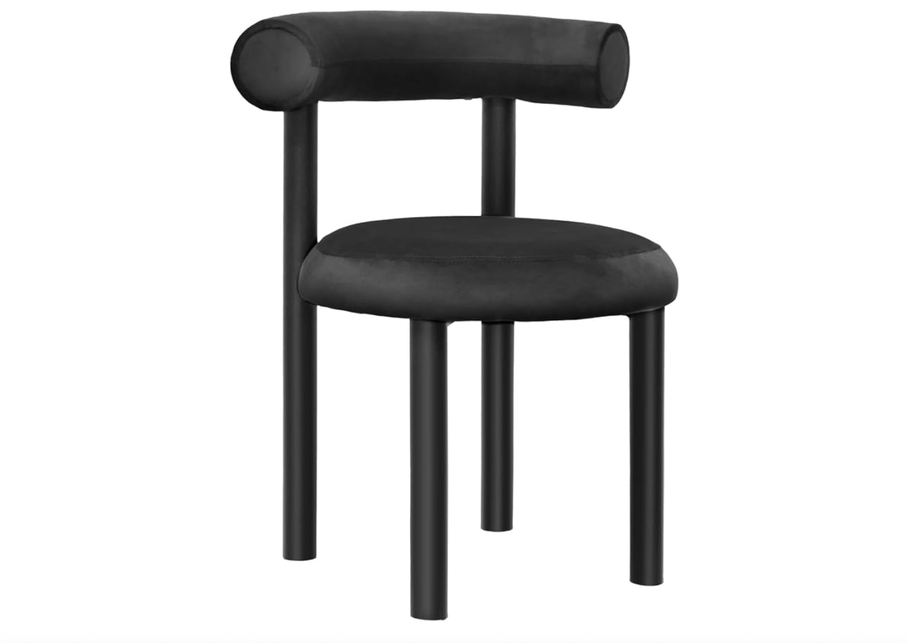 MHome Velvet Dining Chair, Modern Sherpa Kitchen Chairs with Metal Legs, Curved Backrest Chairs For Living Room- Available in Black or White