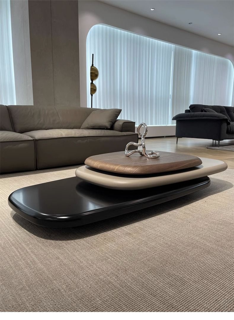 MFurn Italian Modern Simple Villa Coffee Table Minimalist Walnut Veneer Revolving Extendable Low Tea Table Furniture For Living Room-PreOrder Now Available