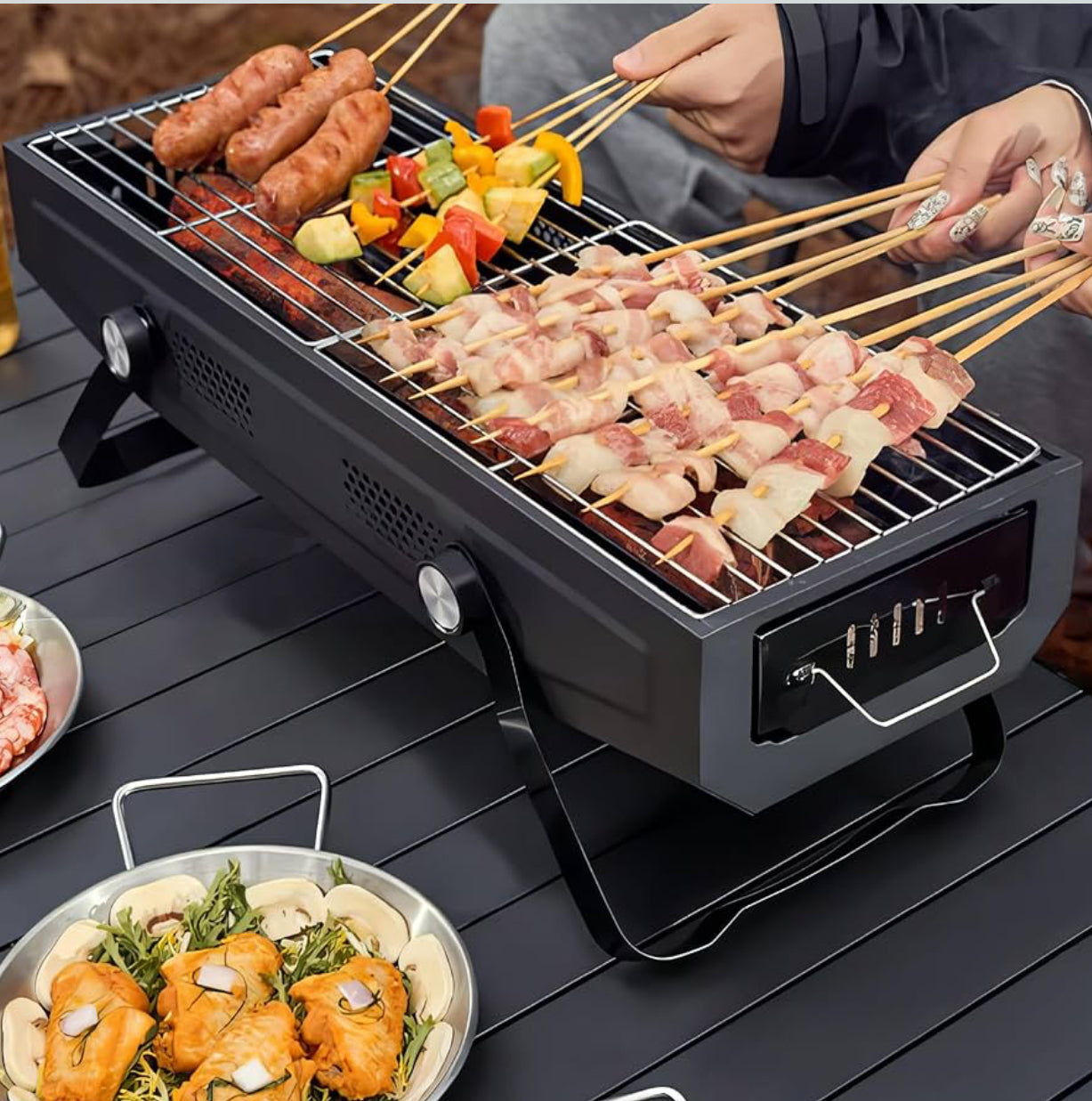 MHome Portable Folding Stainless Steel Charcoal Grill with BBQ Tool Kit