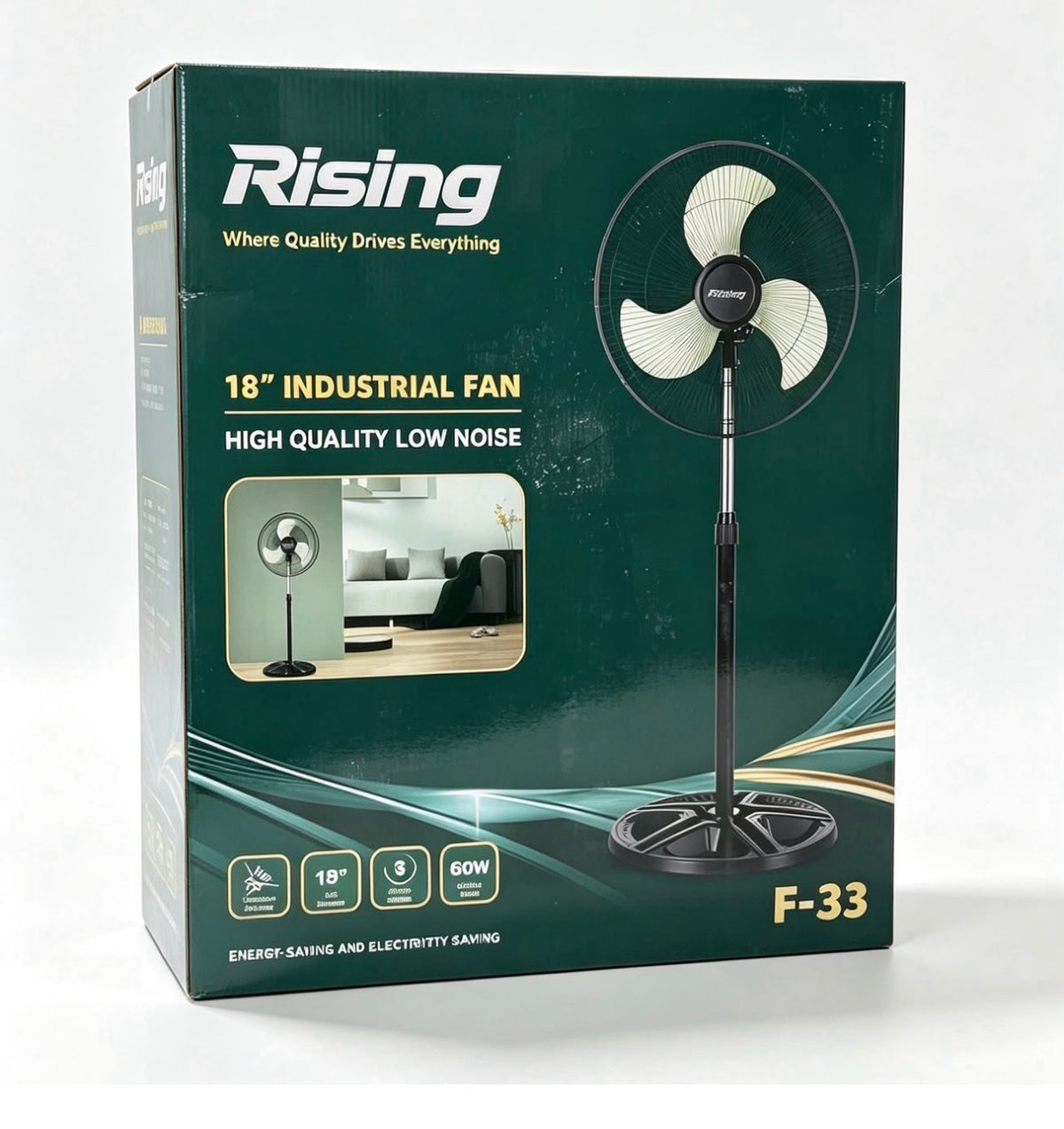 Rising Adjustable Pedestal Fan, Black, 18-Inch Standing Oscillating Fan with Round Base, Electric-Powered 2pc Set