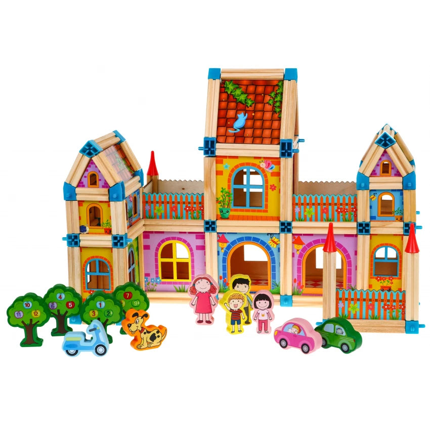 Kids DIY Children's Multi-functional Building Blocks Interactive Educational Wooden Doll House 268pc