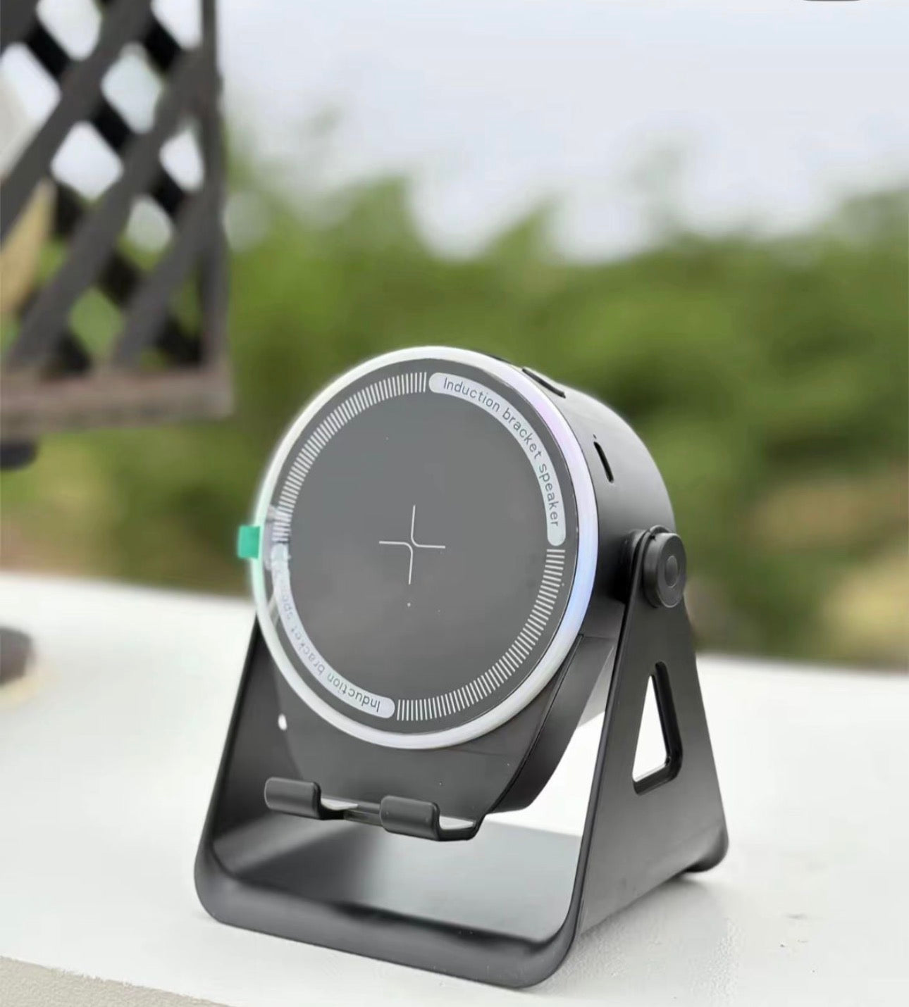 MTech Wireless Inductive Bluetooth Speaker, 4-in-1 RGB Lighting 360 Degree Rotating Phone Holder, Extra Long Standby Time, Support iOS and Android, Home Office